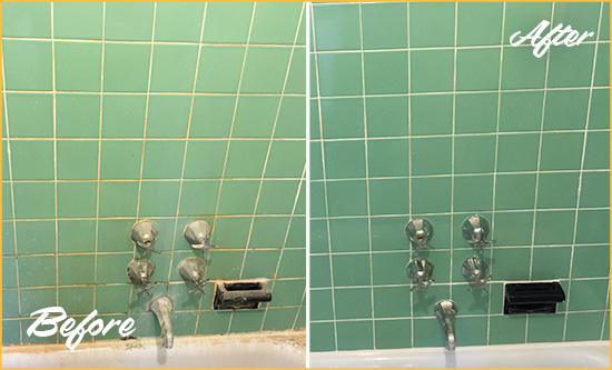 Before and After Picture of a Catalina Foothills Bath Tub Grout Sealed to Avoid Water Damage