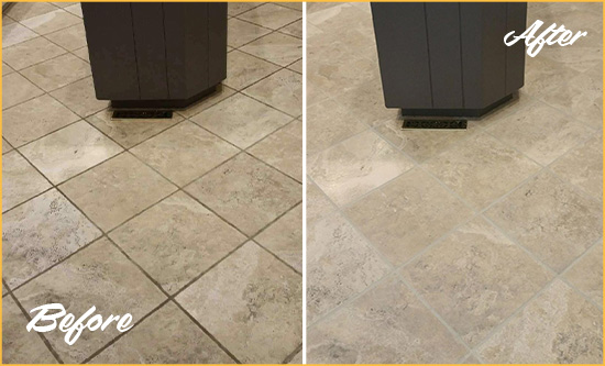 Before and After Picture of a Oro Valley Kitchen Floor Grout Sealed to Remove Stains