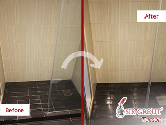 Before and after Picture of a Tile Cleaning Job in Tucson, AZ
