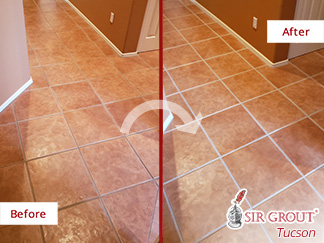 Before and After Picture of a Hallway Floor Grout Sealing Service in Tucson, AZ