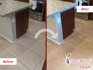 Before and After Picture of a Ceramic Floor in Marana, AZ After a Tile Sealing Service