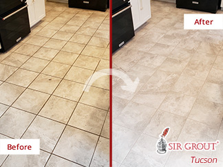 Picture of a Floor Before and After a Tile Sealing Service in Marana, AZ