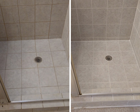 Shower Before and After Our Grout Sealing in Tucson, AZ