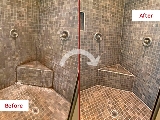 Shower Before and After Our Top-Notch Hard Surface Restoration Services in Oro Valley, AZ