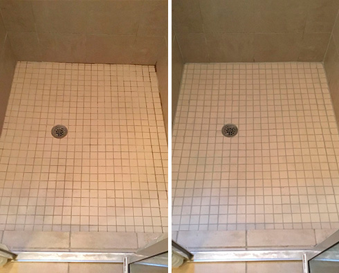 Shower Before and After a Grout Cleaning in Oro Valley, AZ