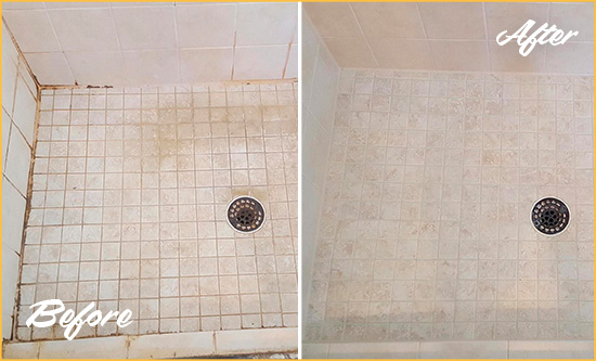 Before and After Picture of a Marana Shower Caulked to Fix Cracks