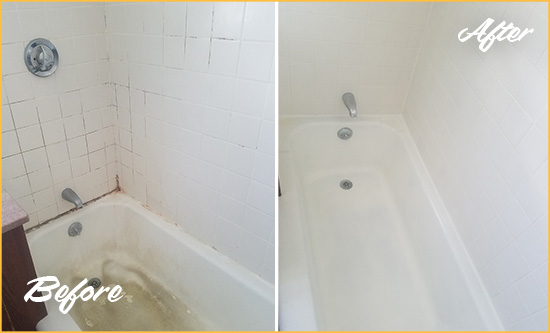 Before and After Picture of a Vail Bathtub Caulked to Repair Cracks