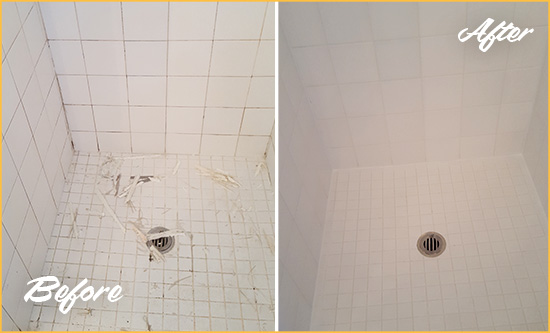 Before and After Picture of a Oro Valley Bathroom Re-Caulked To Repair Damaged Caulking