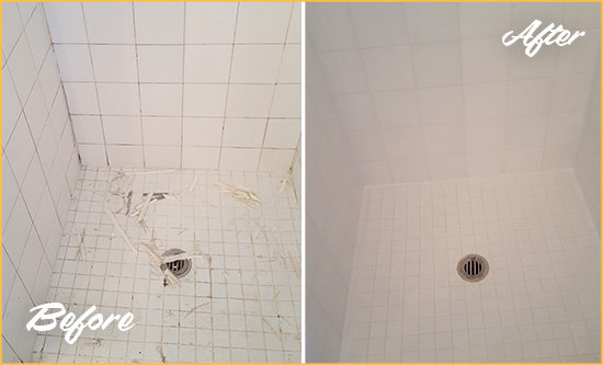 Before and After Picture of a Tucson Bathroom Re-Caulked To Repair Damaged Caulking