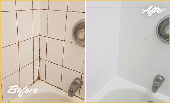 Before and After Picture of a Vail Tub Caulked to Remove and Avoid Mold