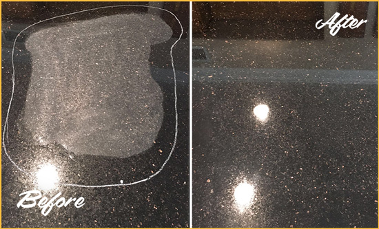 Before and After Picture of a Oro Valley Granite Stone Countertop Polished to Remove Scratches