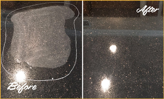 Before and After Picture of a Picture Rocks Granite Stone Countertop Polished to Remove Scratches