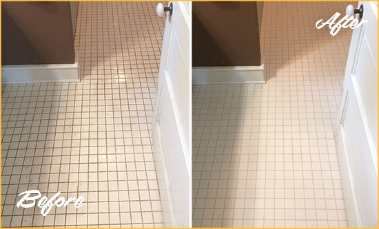 Before and After Picture of a Picture Rocks Bathroom Floor Sealed to Protect Against Liquids and Foot Traffic