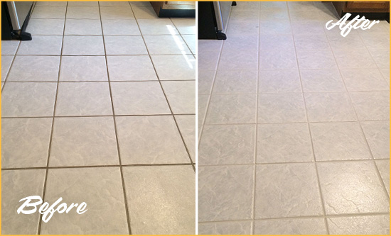 Before and After Picture of a Marana Kitchen Ceramic Floor Sealed to Protect From Dirt and Spills