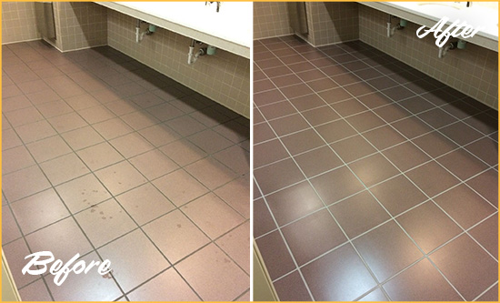 Before and After Picture of a Corona de Tucson Restroom Sealed to Help Protect Against Scratches