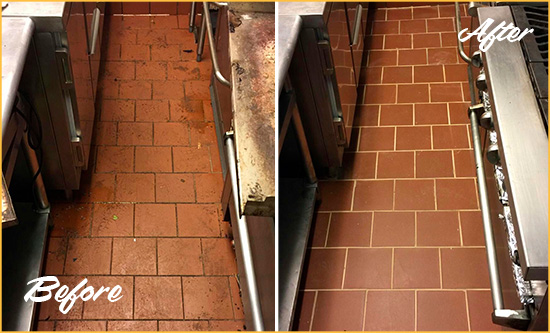 Before and After Picture of a Catalina Foothills Restaurant Kitchen Floor Sealed to Remove Soil
