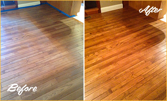 Before and After Picture of a Picture Rocks Wood Deep Cleaning Service on a Dull Floor to Recover Its Sheen