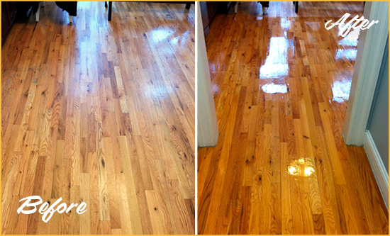 Before and After Picture of a South Tucson Wood Deep Cleaning Service on a Worn Out Hallway