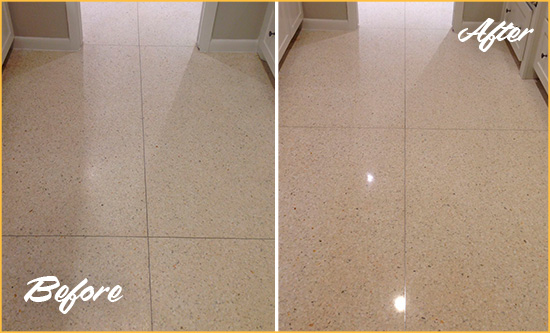 Before and After Picture of a Catalina Foothills Granite Floor Sealed for Stone Protection