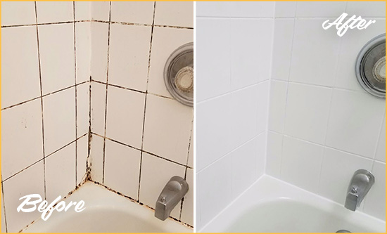 Before and After Picture of a Vail Tub Grout Cleaned to Eliminate Mold