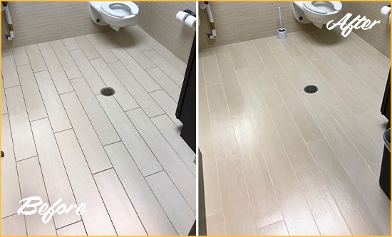 Before and After Picture of a Catalina Foothills Office Restroom's Grout Cleaned to Remove Dirt