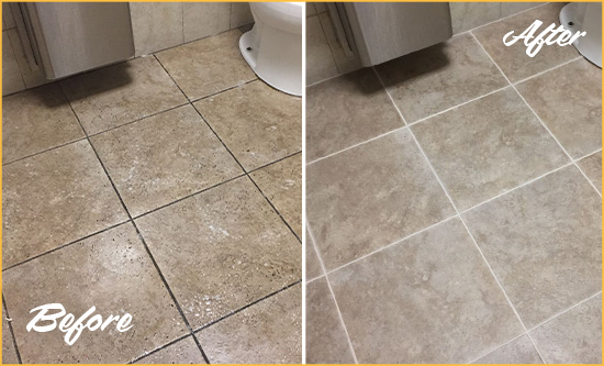 Before and After Picture of a South Tucson Office Restroom Floor Recolored Grout