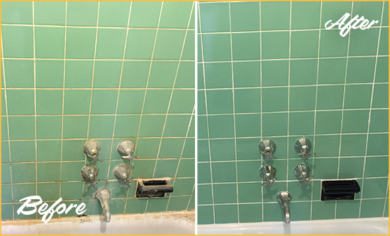 Before and After Picture of a Vail Bath Tub Grout Sealed to Avoid Water Damage