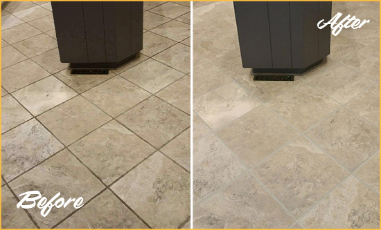 Before and After Picture of a South Tucson Kitchen Floor Grout Sealed to Remove Stains