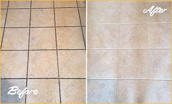 Before and After Picture of a Tanque Verde Ceramic Floor Cleaned to Remove Soil