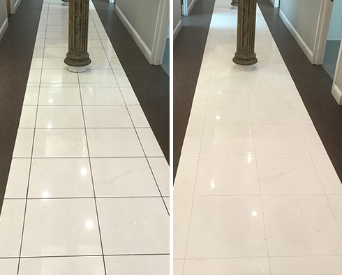 Foyer Floor Before and After a Service from Our Tile and Grout Cleaners in Tucson