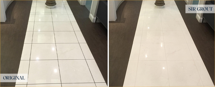 Foyer Floor Before and After a Service from Our Tile and Grout Cleaners in Tucson