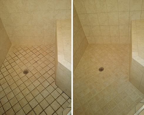 Tile Shower Before and After a Grout Cleaning in Marana