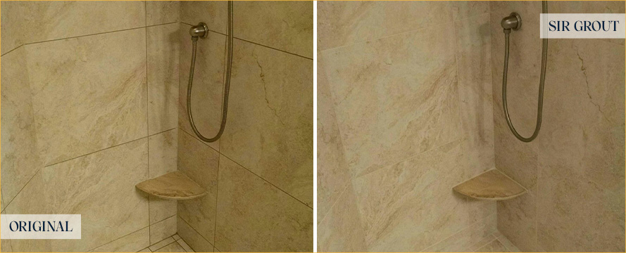 Shower Walls Before and After a Grout Cleaning in Tucson