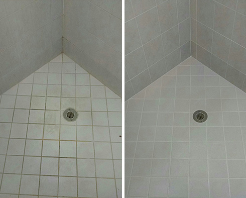 Tile Shower Before and After a Grout Cleaning in Sahuarita