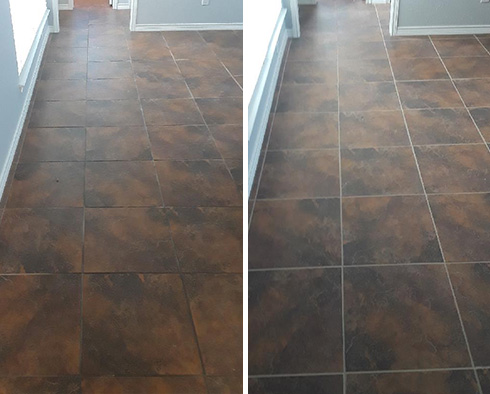 Tile Floor Before and After a Grout Sealing in Tucson