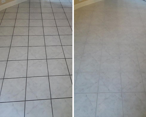 Tile Floor Before and After a Grout Cleaning in Sahuarita