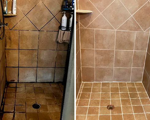 Shower Before and After a Grout Cleaning in Tucson, AZ