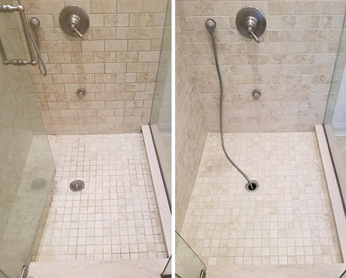 Shower Stall Before and After a Grout Cleaning in Ajo