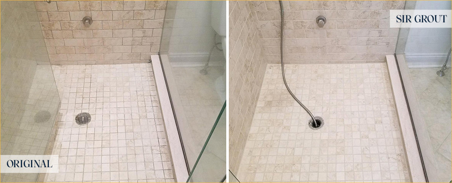 Shower Stall Before and After a Grout Cleaning in Ajo