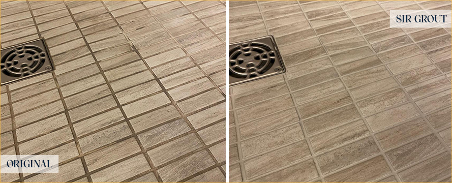 Shower Floor Before and After a Grout Cleaning in Tucson
