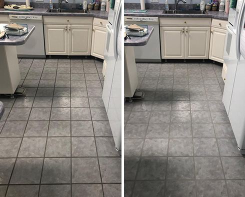 Kitchen Floor Before and After a Grout Cleaning in Sahuarita