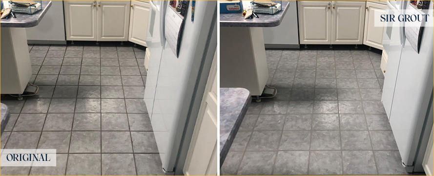 Kitchen Floor Before and After a Grout Cleaning in Sahuarita