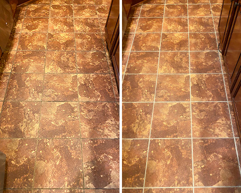 Kitchen Floor Before and After a Grout Cleaning in Tucson