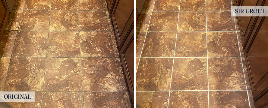 Kitchen Floor Before and After a Grout Cleaning in Tucson