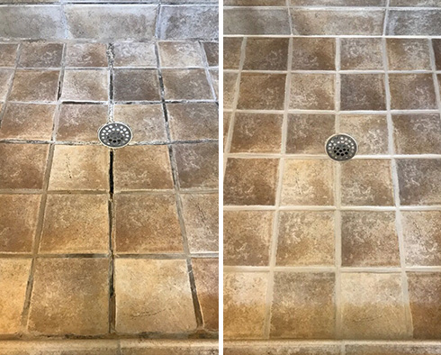 Shower Floor Before and After a Grout Sealing in Oro Valley