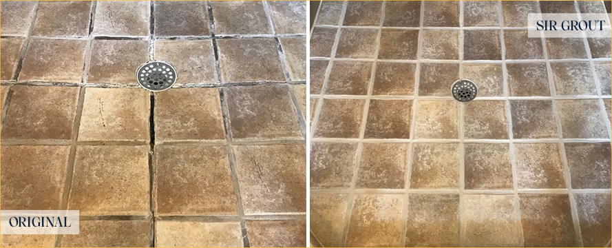 Shower Floor Before and After a Grout Sealing in Oro Valley