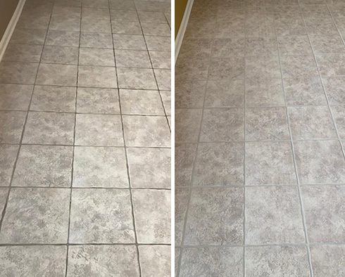 Tile Floor Before and After a Grout Cleaning in Tucson