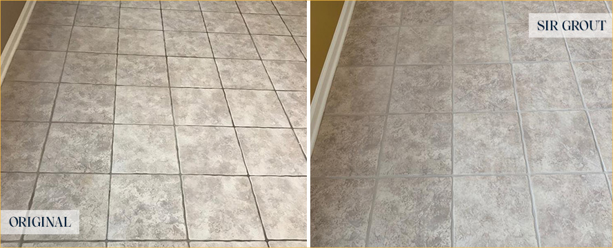 Tile Floor Before and After a Grout Cleaning in Tucson