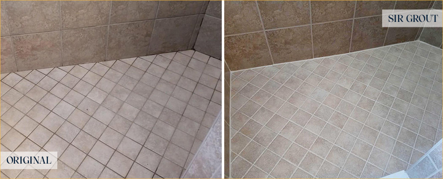 Tile Shower Before and After a Grout Cleaning in Oro Valley