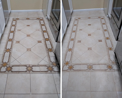 Kitchen Floor Before and After a Grout Sealing in Picture Rocks
